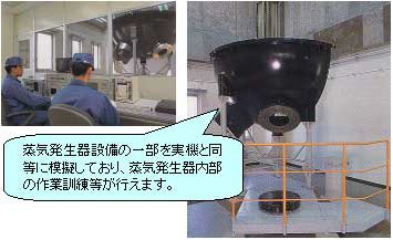 左：蒸気発生器伝熱管検査装置、右：蒸気発生器模擬装置