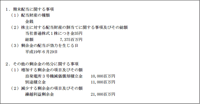 期末配当に関する事項、その他の剰余金の処分に関する事項